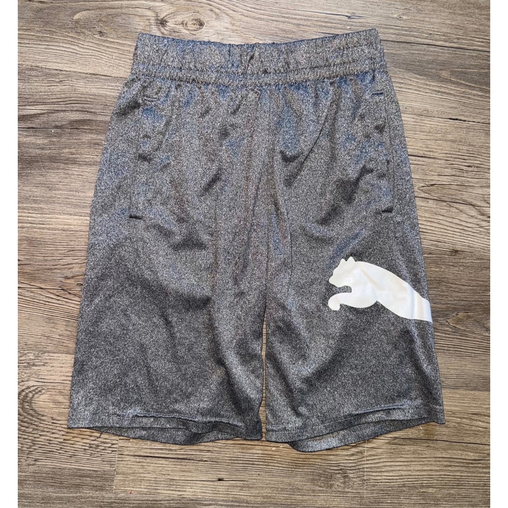 Puma Boys Athletic Shorts Gray Heather Logo Gym Sports Size M 10-12